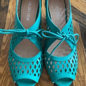 Chelsea Crew Jojo Teal Peep-Toe. Vintage Inspired